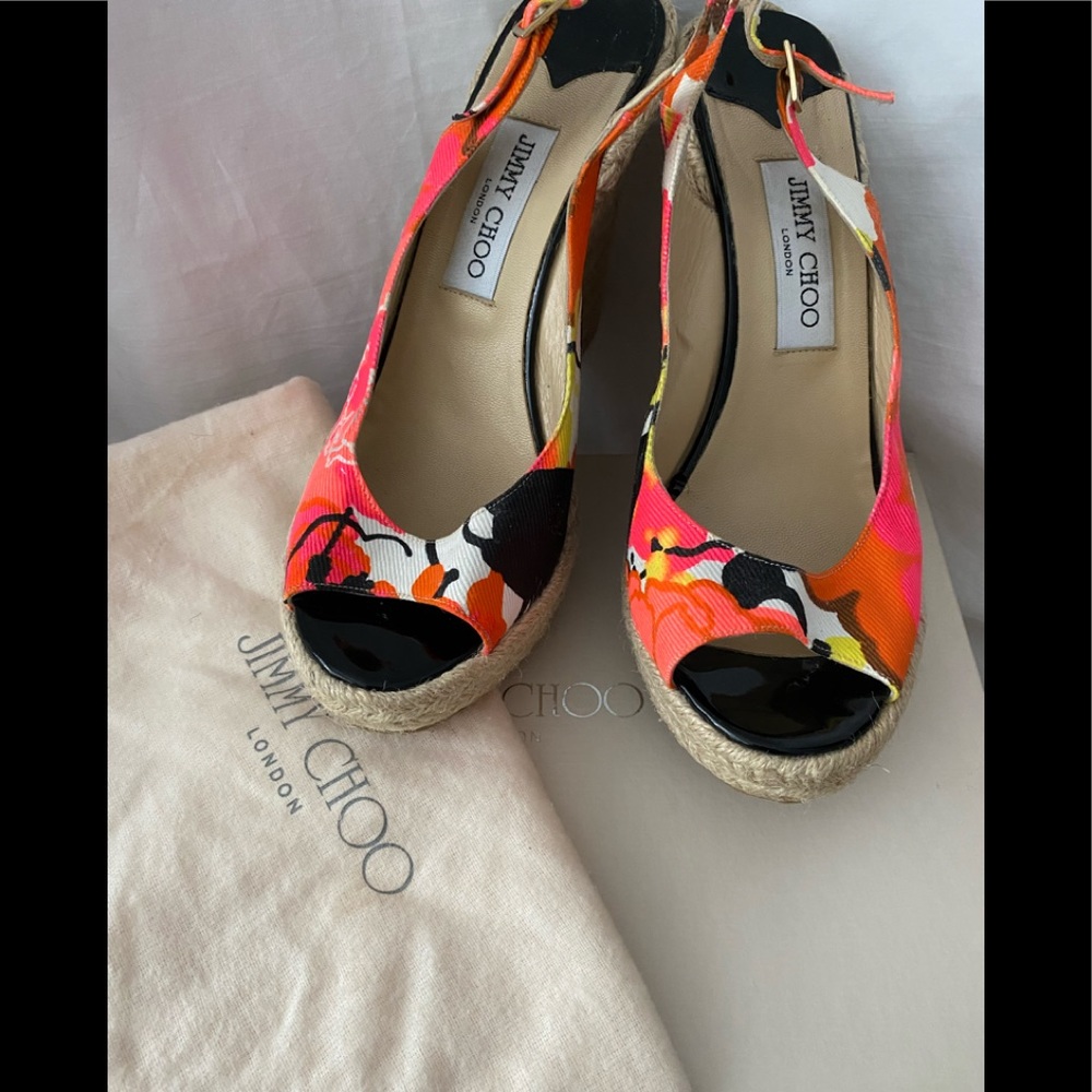 Jimmy Choo Sandals Espadrille Wedge Heels, size 40, Canvas Leather